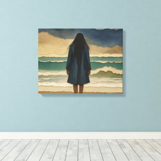 Toile Femme sur la plage regardant la mer