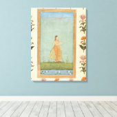 Toile Femme tenant une fleur, debout près d'un étang de  (Insitu (Plancher de Bois))