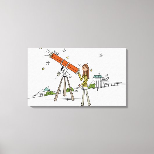 Toile Femme utilisant un télescope astronomique (Recto)