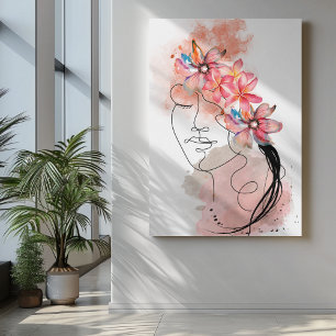 Toile Femmes Art de la ligne avec fleur frangipani rose
