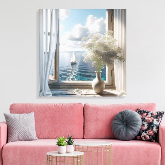 Toile Fenêtre avec voilier Vue Océan (Insitu(Salon))