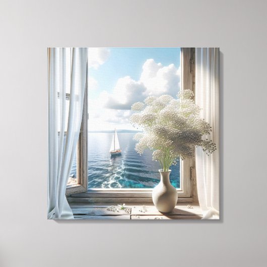 Toile Fenêtre avec voilier Vue Océan (Recto)