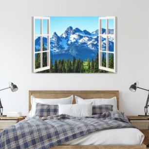 Toile Fenêtre Faux Vue Montagne Bureau d'accueil