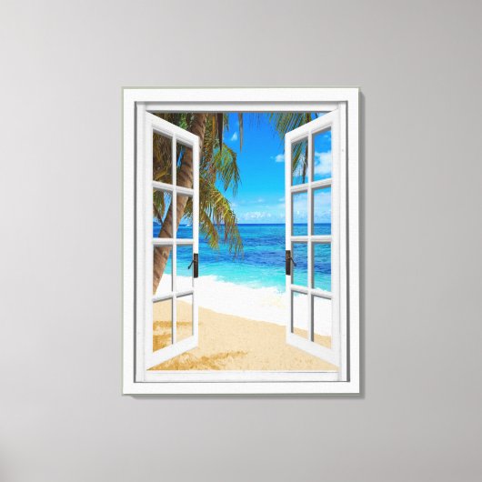 Toile Fenêtre Faux Vue Océan Plage (Recto)