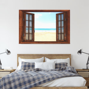 Toile Fenêtre Faux Vue Plage Bureau d'accueil