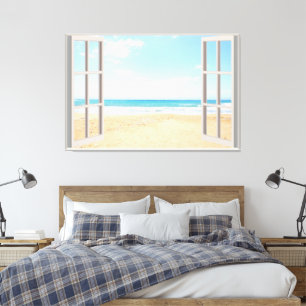 Toile Fenêtre Faux Vue Plage Bureau d'accueil