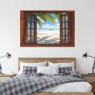 Toile Fenêtre Faux Vue Plage Bureau d'accueil