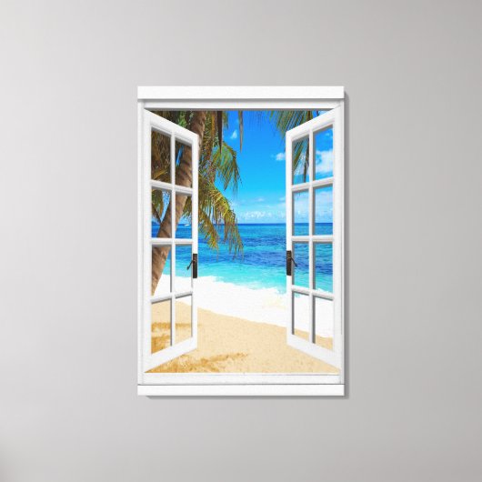 Toile Fenêtre Faux Vue Plage Océan (Recto)