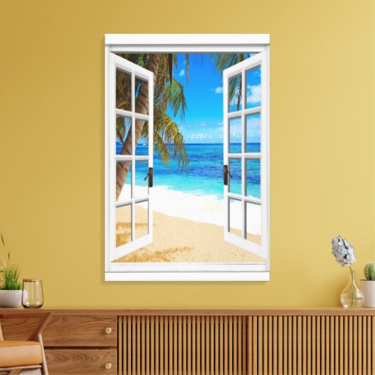 Toile Fenêtre Faux Vue Plage Océan (Insitu(Salon))