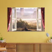 Toile Fenêtre ouverte matinée brumeuse avec chouette de  (Insitu(Salon))