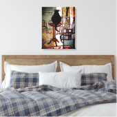 Toile Fenêtre verte avec chat noir (Insitu(Chambre))