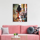 Toile Fenêtre verte avec chat noir (Insitu(Salon))
