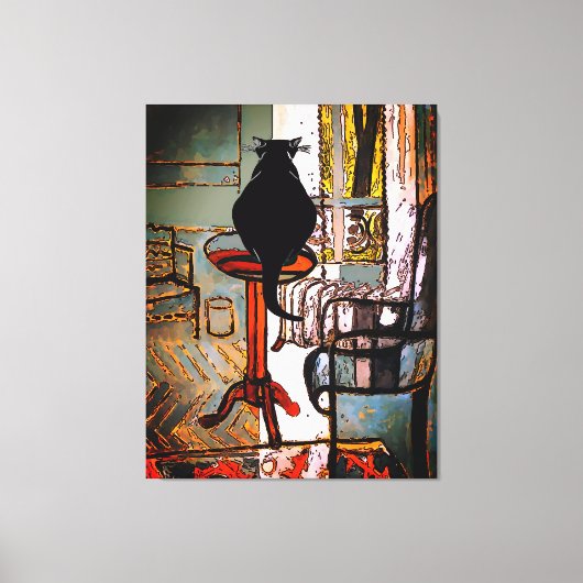Toile Fenêtre verte avec chat noir (Recto)