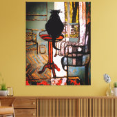 Toile Fenêtre verte avec chat noir (Insitu(Salon))