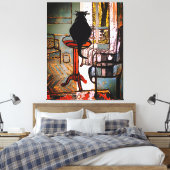 Toile Fenêtre verte avec chat noir (Insitu(Chambre))