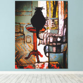 Toile Fenêtre verte avec chat noir (Insitu (Plancher de Bois))