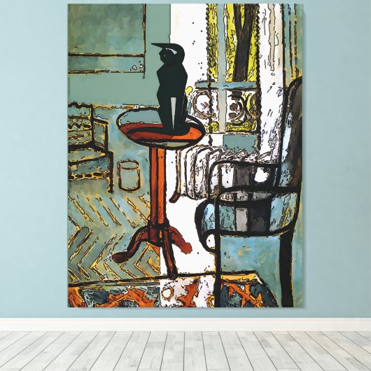 Toile Fenêtre verte avec chat noir (Insitu (Plancher de Bois))