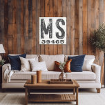 Toile Ferme Rustic State Code postal Mississippi<br><div class="desc">Ce panneau rustique est une façon simple de montrer votre amour pour la maison. Le code postal peut être personnalisé avec n'importe quel code postal dans l'état. Fait un grand cadeau. Créé par Simply Farmhouse Press.</div>
