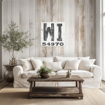 Toile Ferme Rustique State Code Zip Wisconsin<br><div class="desc">Ce panneau rustique est une façon simple de montrer votre amour pour la maison. Le code postal peut être personnalisé avec n'importe quel code postal dans l'état. Fait un grand cadeau. Créé par Simply Farmhouse Press.</div>