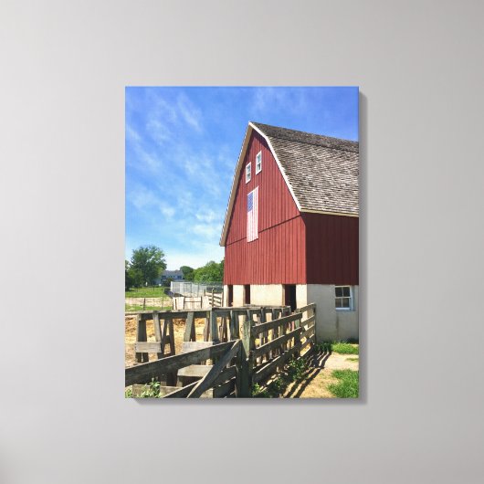 Toile Fermes | Grange rouge avec drapeau américain (Recto)
