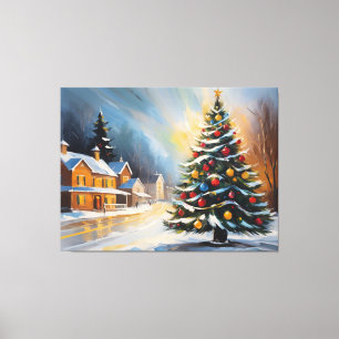 Toile Festif Cabine neige avec sapin de Noël