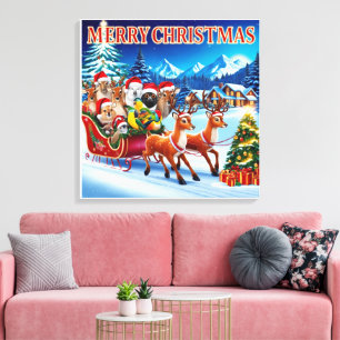 Toile Festive Animaux de Noël Imprimer 24" x 24".