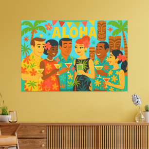 Toile Fête de cocktail de bureau Luau du milieu du siècl