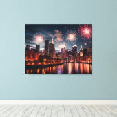 Toile Feu d'artifice dans la ville de nuit (Insitu (Plancher de Bois))