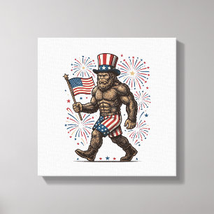 Toile Feu d'artifice patriotique Sasquatch Gravure vinta