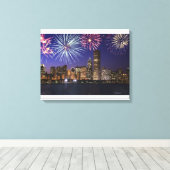 Toile Feu d'artifice sur la skyline de Chicago (Insitu (Plancher de Bois))