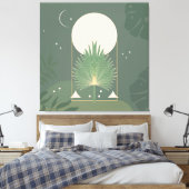 Toile Feuillage au Clair de Lune : Vert Sauge Minimalist (Insitu(Chambre))