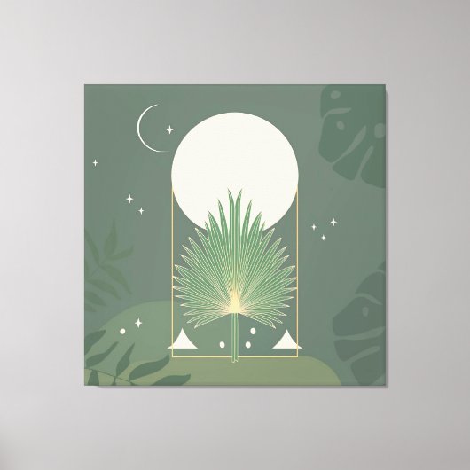Toile Feuillage au Clair de Lune : Vert Sauge Minimalist (Recto)