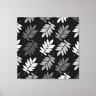 Toile Feuille aînée grand motif noir blanc gris