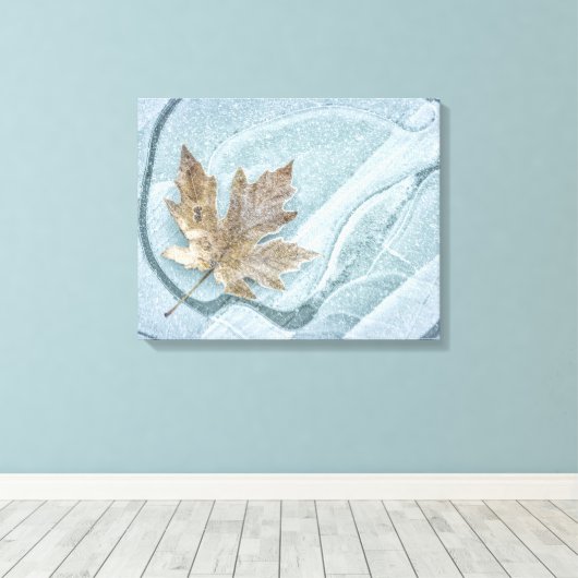 Toile Feuille d'érable congelée sur glace (Insitu (Plancher de Bois))