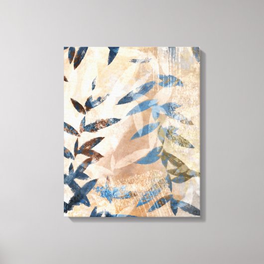 Toile Feuilles à couche Abstraite - Bleu et Neutre (Recto)