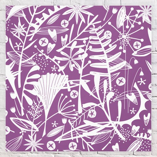 Toile Feuilles botaniques Silhouette violet et blanc