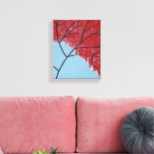 Toile Feuilles d'arbre rouges abstraites sur fond bleu (Insitu(Salon))
