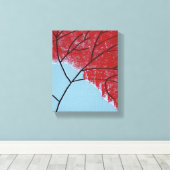 Toile Feuilles d'arbre rouges abstraites sur fond bleu (Insitu (Plancher de Bois))