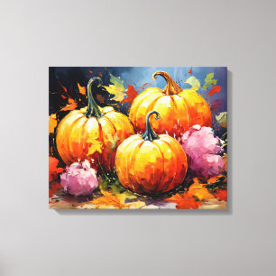 Toile Feuilles d'automne rustiques Citrouilles colorées
