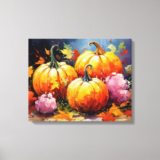 Toile Feuilles d'automne rustiques Citrouilles colorées (Recto)