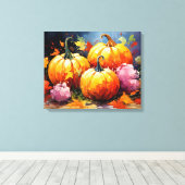 Toile Feuilles d'automne rustiques Citrouilles colorées (Insitu (Plancher de Bois))