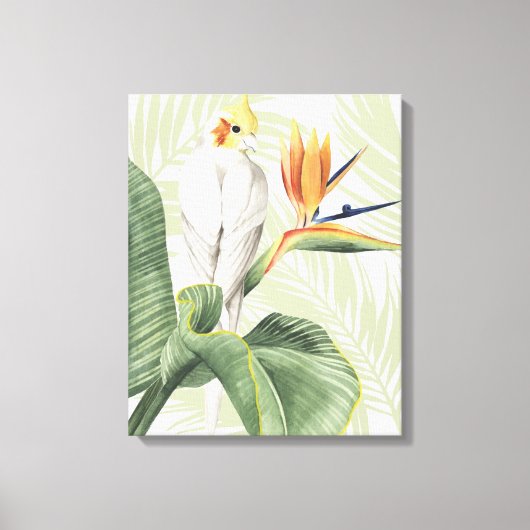 Toile Feuilles De Palmiers Avec Oiseau Blanc (Recto)