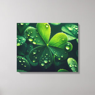 Toile Feuilles de trèfle vert avec gouttelettes d'eau -