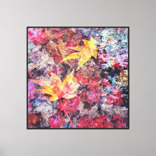 Toile Feuilles d'érable rouge tombés sur l'eau