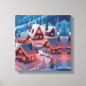 Toile Feux de Noël Décoré Neige Couvert Village Ho (Recto)