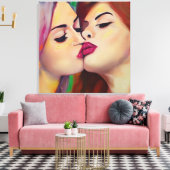 Toile Fierté aquarelle Deux femmes partagent un baiser (Insitu(Salon))