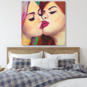 Toile Fierté aquarelle Deux femmes partagent un baiser (Insitu(Chambre))