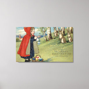 Toile Fille à capuchon rouge distribuant des oeufs aux l
