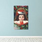 Toile Fille à Santa Hat dans Bell (Insitu (Plancher de Bois))