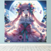 Toile Fille Anime Fleur Lune Fée (Insitu (Plancher de Bois))
